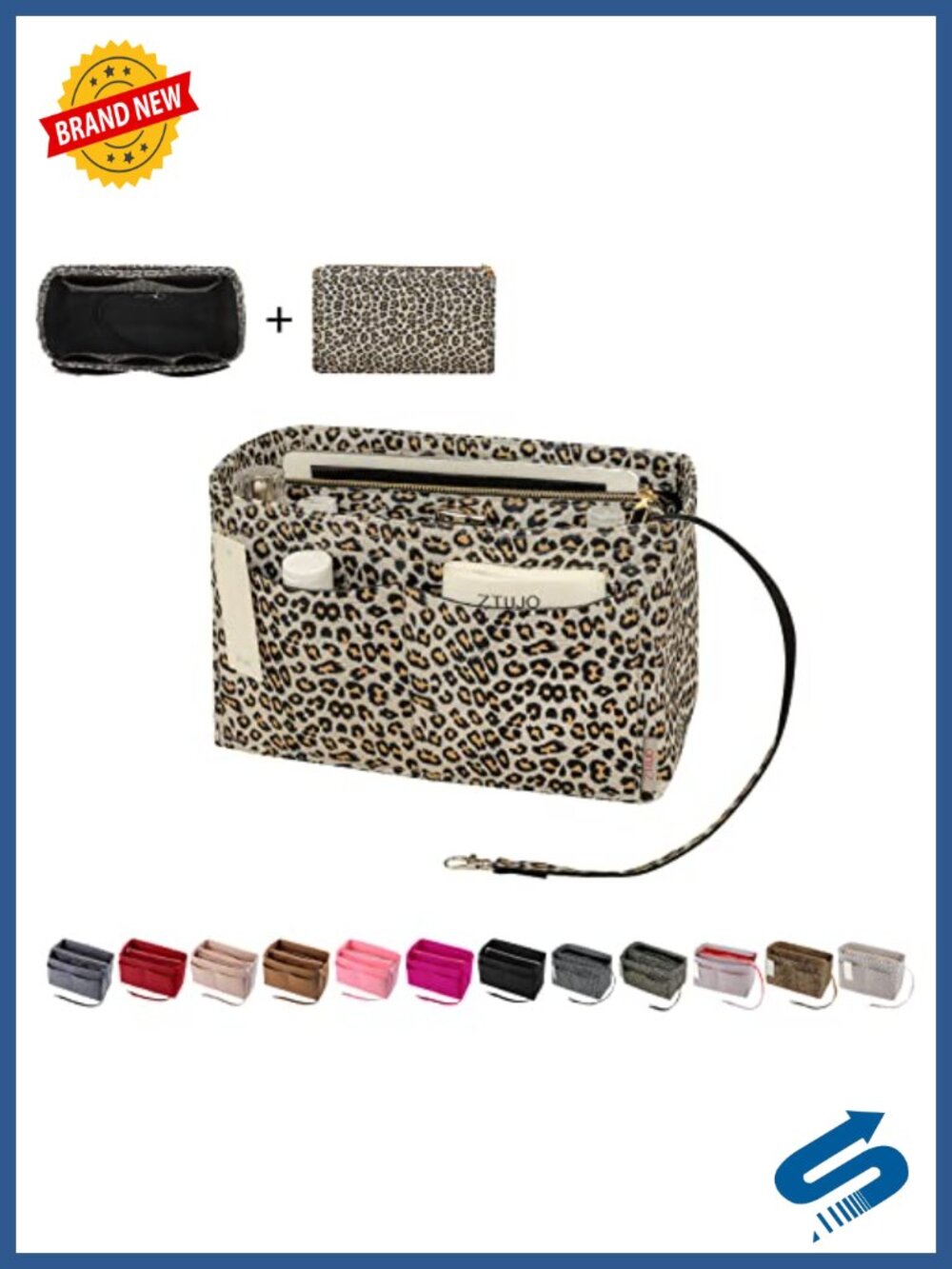 Felt Purse Organizer Insert with Metal Zipper, Tote Shaper for Speedy